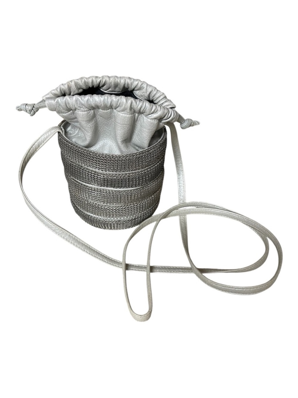 SHARIF Silver metal Crossbody
Shoulder Gorpcore BUCKET Purse Made in USA
7x4